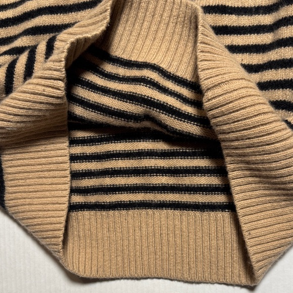 J. CREW Rolled Mock Neck Striped Warm Tan Black Wool Cashmere Blend Sweater XL - Picture 10 of 12